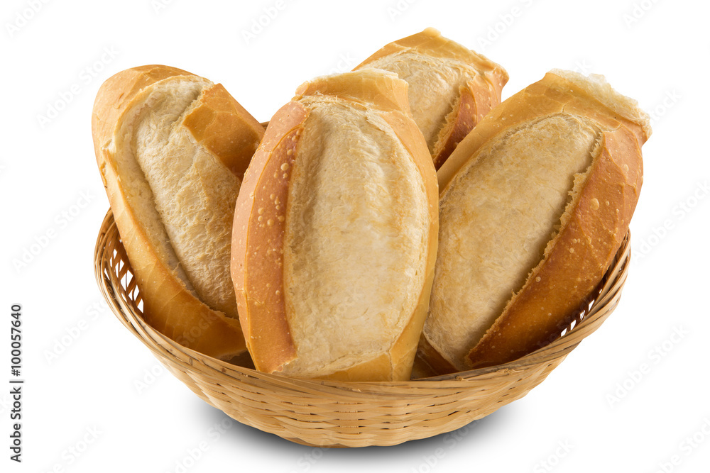 fresh baguette on white background.