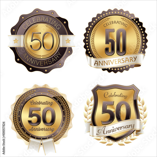 Gold and Brown Anniversary Badges 50th Year's Celebration