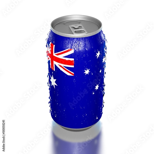 Australian flag on beverage can with droplets

