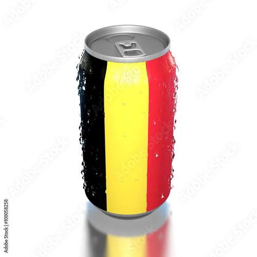 Flag of Belgium on beverage can with droplets
