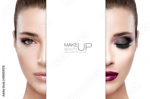 Beauty and Makeup concept. Two Half Faces Isolated