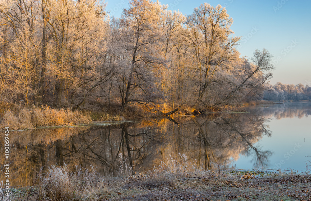 Frosty morning on a Vorskla river at late autumnal season, Sumskaya oblast, Ukraine Frosty morning on a Vorskla river at late autumnal season, Sumskaya oblast, Ukraine