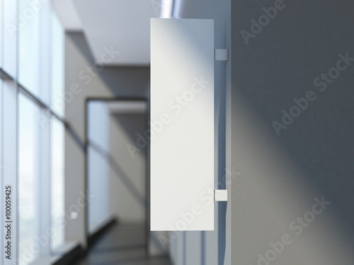 White vertical signboard in the office interior. 3d rendering