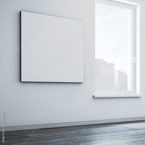 Square blank canvas on the wall . 3d rendering