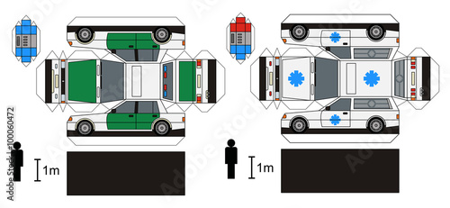 Paper model of ambulance and police cars / any real types, vector illustration
