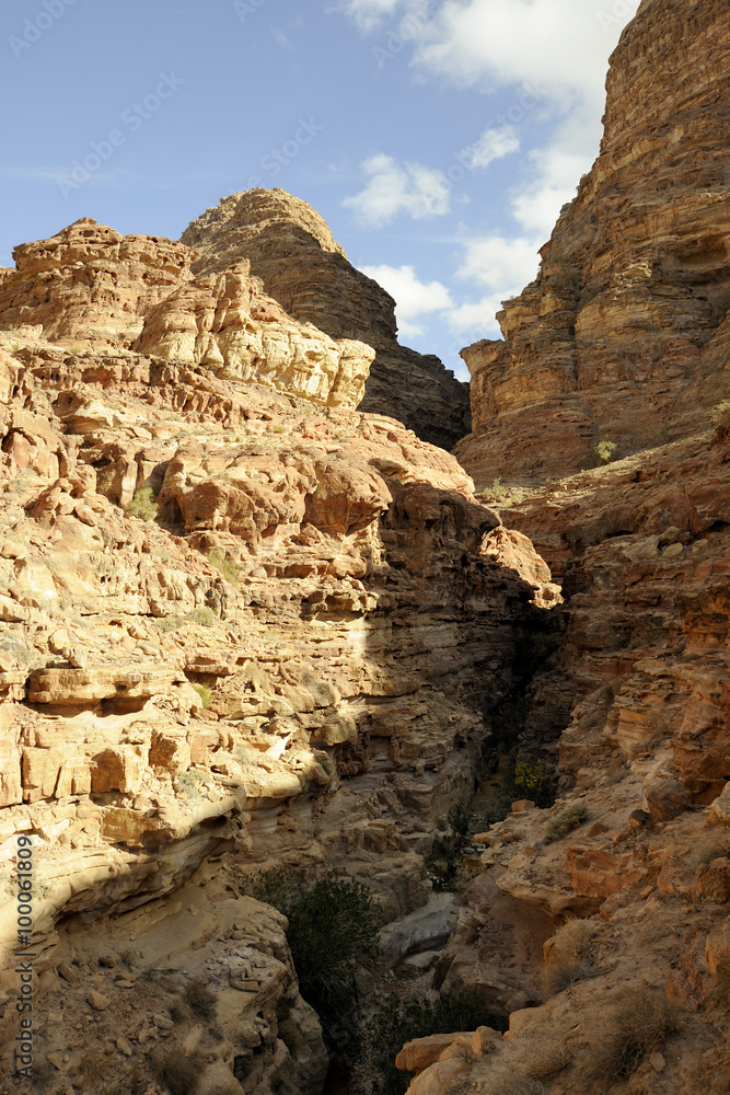 Rock mountain landscape in Jordan desert.
