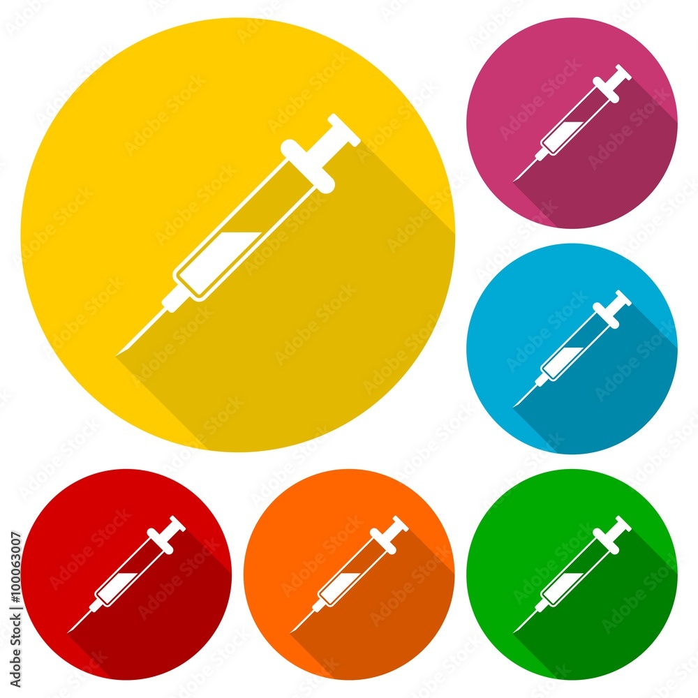 Syringe icons set with long shadow Syringe icons set with long shadow