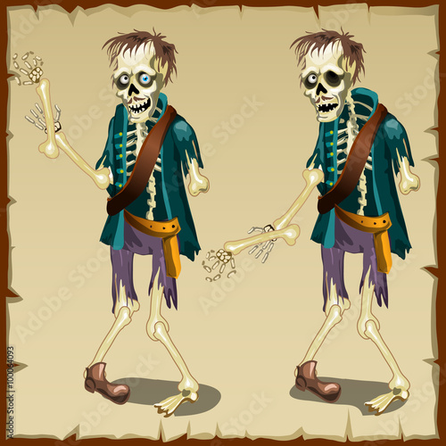 Zombie in two versions, cartoon character for animation