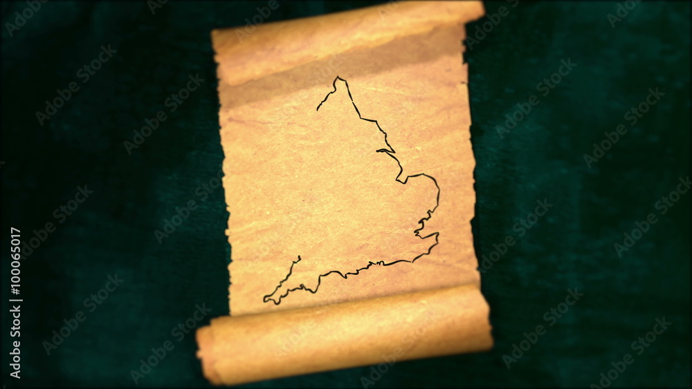 England Map Painting Unfolding Old Paper Scroll 3D 4K Stock Video 