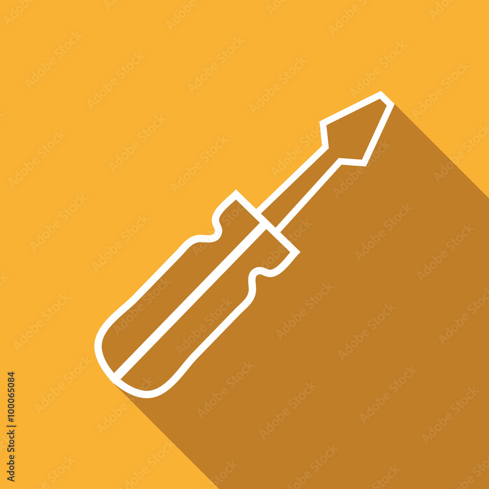 Flat Icon of screwdriver. Isolated on stylish yellow background. Elements with a long shadow.Contour illustration.Flat design style modern vector image. Flat Icon of screwdriver. Isolated on stylish yellow background. Elements with a long shadow.Contour illustration.Flat design style modern vector image.