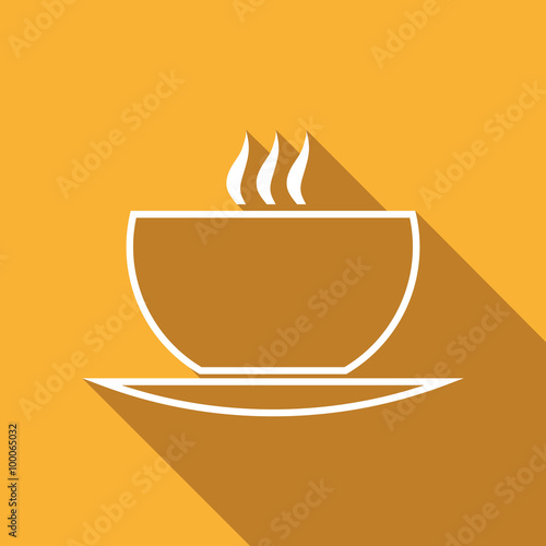 Flat Icon of Cup of tea. Isolated on stylish yellow background. Elements with a long shadow.Contour illustration.Flat design style modern vector image.