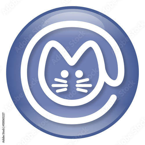 Blau-weißer, runder Button: Cat-Zeichen als Symbol für CatContent – Vektor / freigestellt 
