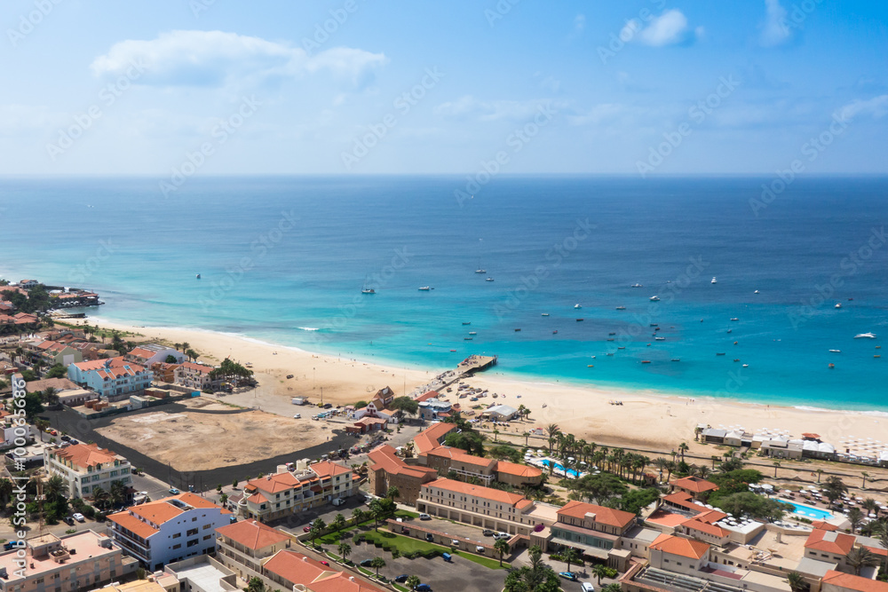 Fototapeta premium Aerial view of Santa Maria beach in Sal Island Cape Verde - Cabo