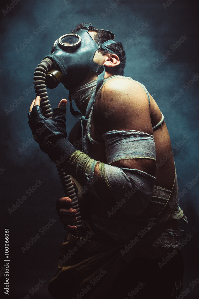 man in gas mask man in gas mask