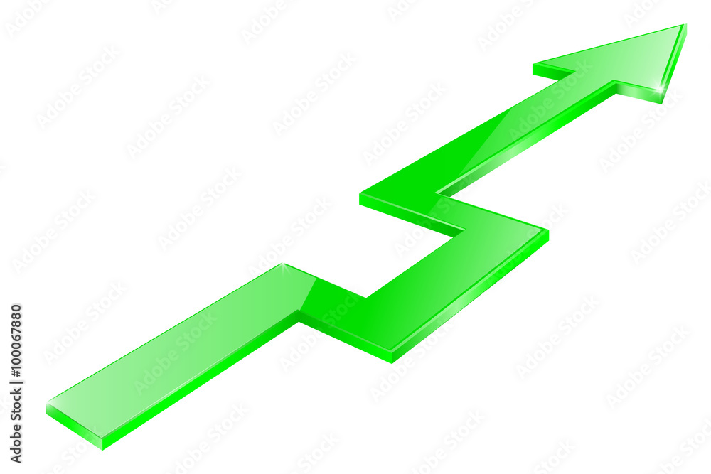 Green arrow. Glass shiny sign. Statistic business graphic. Green arrow. Glass shiny sign. Statistic business graphic.