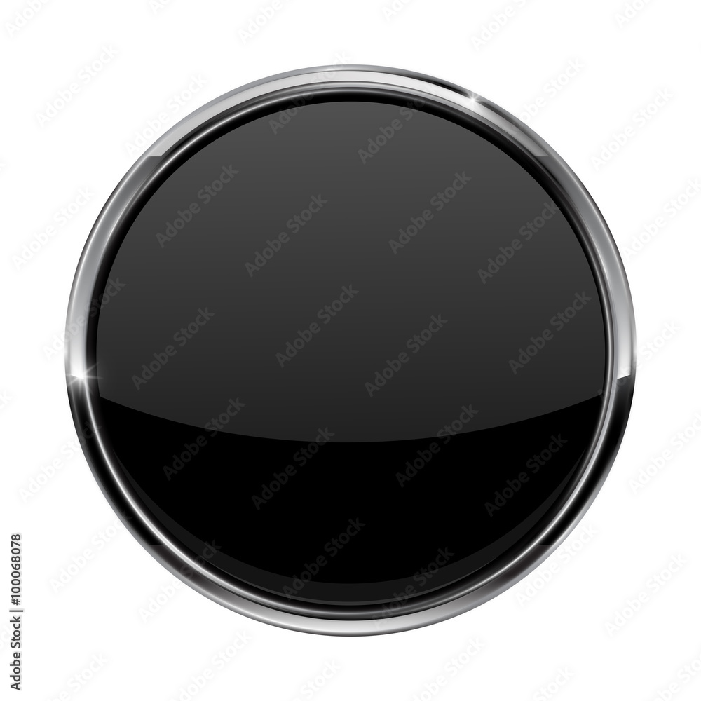 Black button. Shiny glass button with metal frame. Black button. Shiny glass button with metal frame.