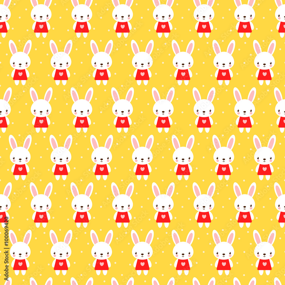 Obraz premium Seamless pattern in cartoon style. Cute childish seamless pattern with rabbits.