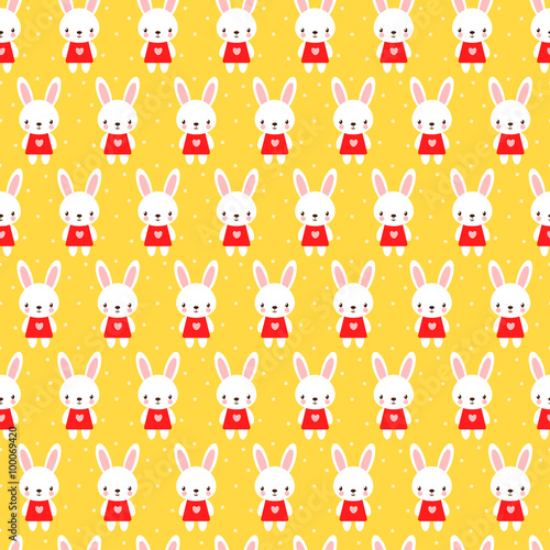 Seamless pattern in cartoon style. Cute childish seamless pattern with rabbits.