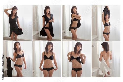 Collage of Woman Undressing in Bathroom
