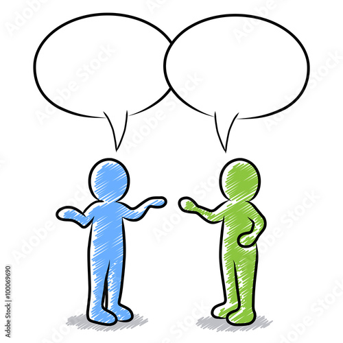 Diskussion, Dialog, Verhandlung / Bunte Strichmännchen / Gezeichnet, Zeichnung, Schraffiert / Design, Vektor , Freigestellt  