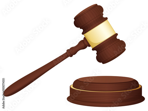 Vector illustration of a judicial gavel and matching sound block.