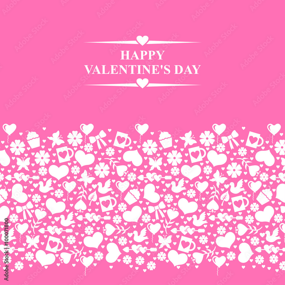 Valentines card with horizontal valentines ornament on pink back