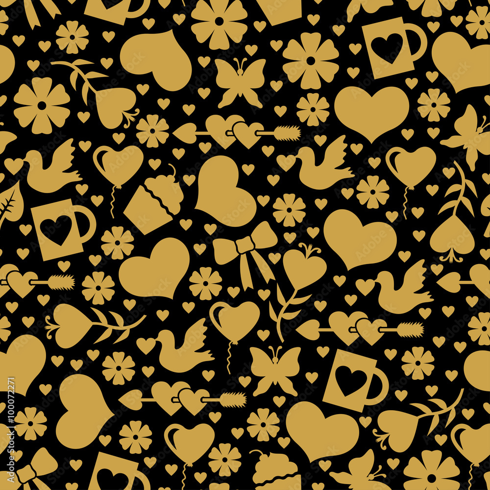 Fototapeta premium Valentines day pattern seamless with gold valentines element