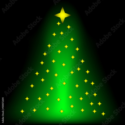 Green xmas tree with yellow stars