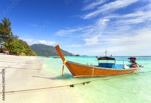 Long tail boat at a beautiful beach, Thailand.