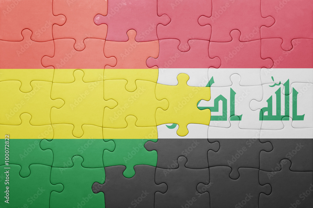 puzzle with the national flag of bolivia and iraq