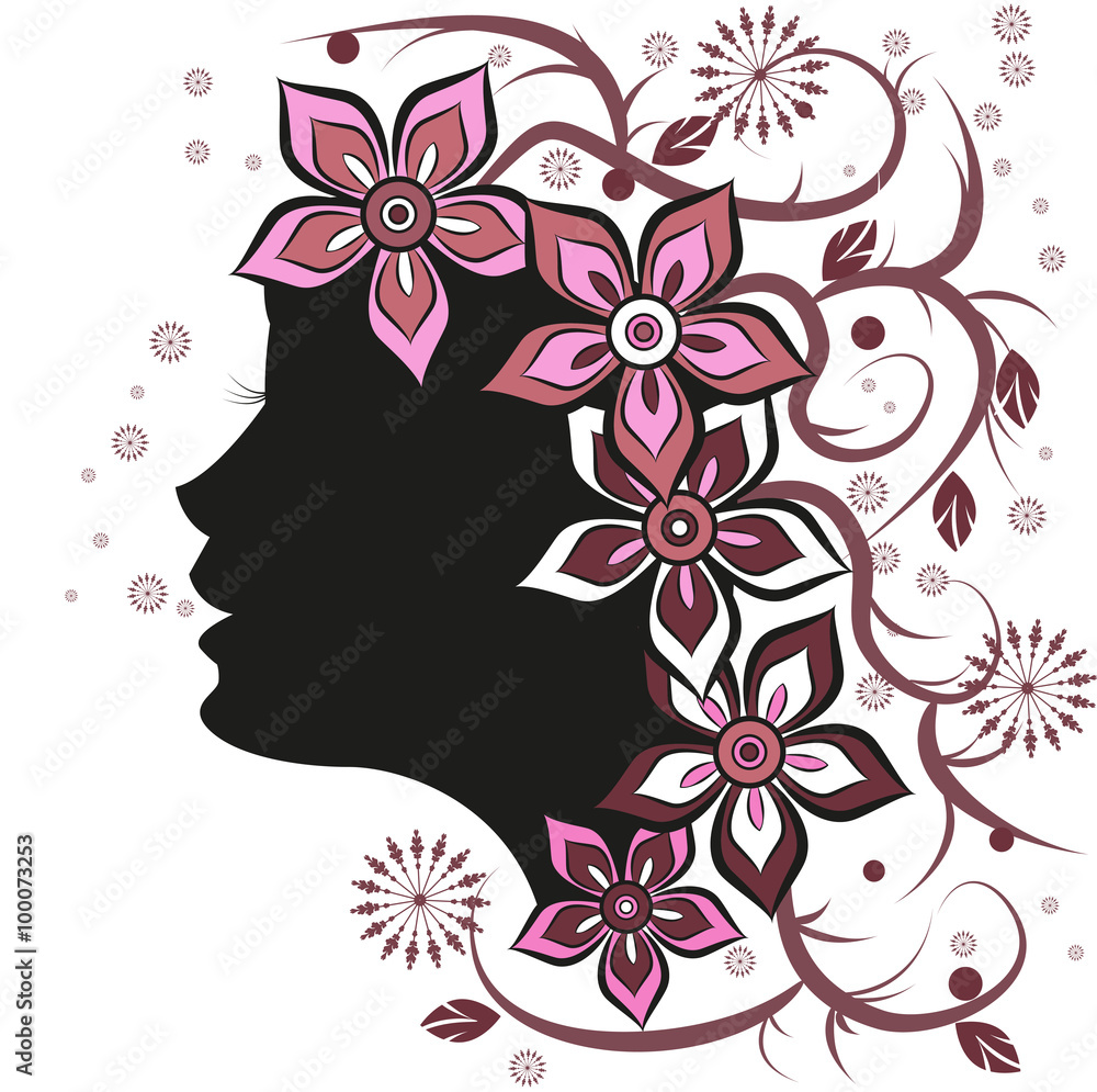 A beautiful girl's head silhouette with flowers on white  background,silhouette di un bel viso di ragazza con fiori rosa su sfondo  bianco Stock Vector | Adobe Stock