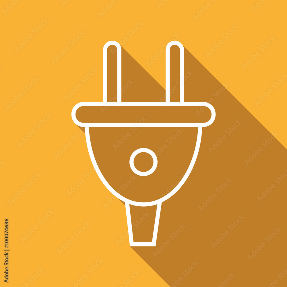 Flat Icon of electrical plug. Isolated on stylish yellow background. Elements with a long shadow.Contour illustration.Flat design style modern vector image.