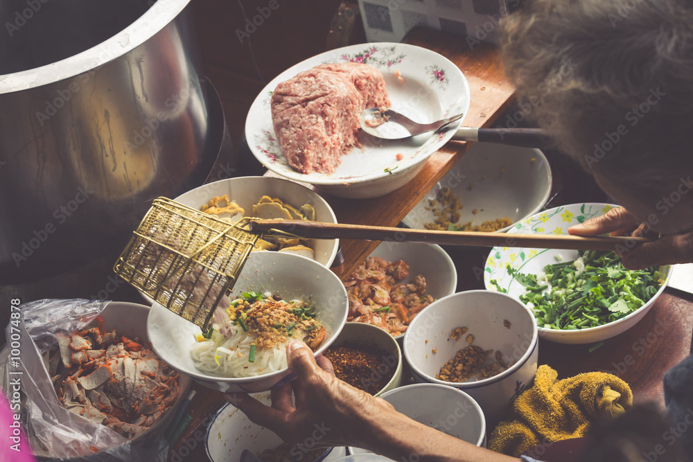 Thai food. Spicy food at Damnoen Saduak Floating Market near Ban
