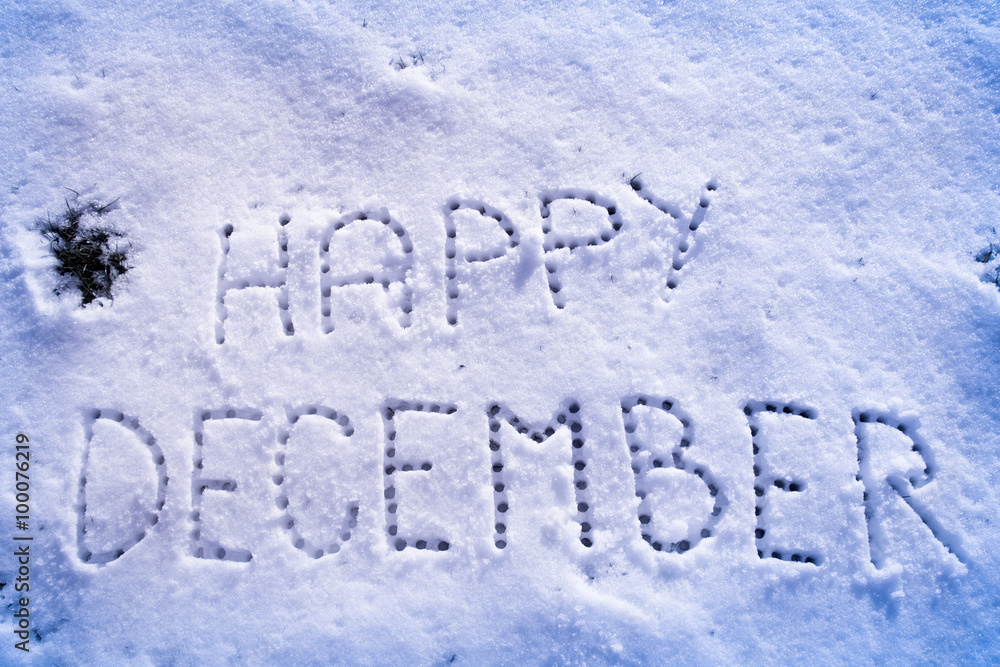 Written words Happy December on a snow field, filter applied Written words Happy December on a snow field, filter applied