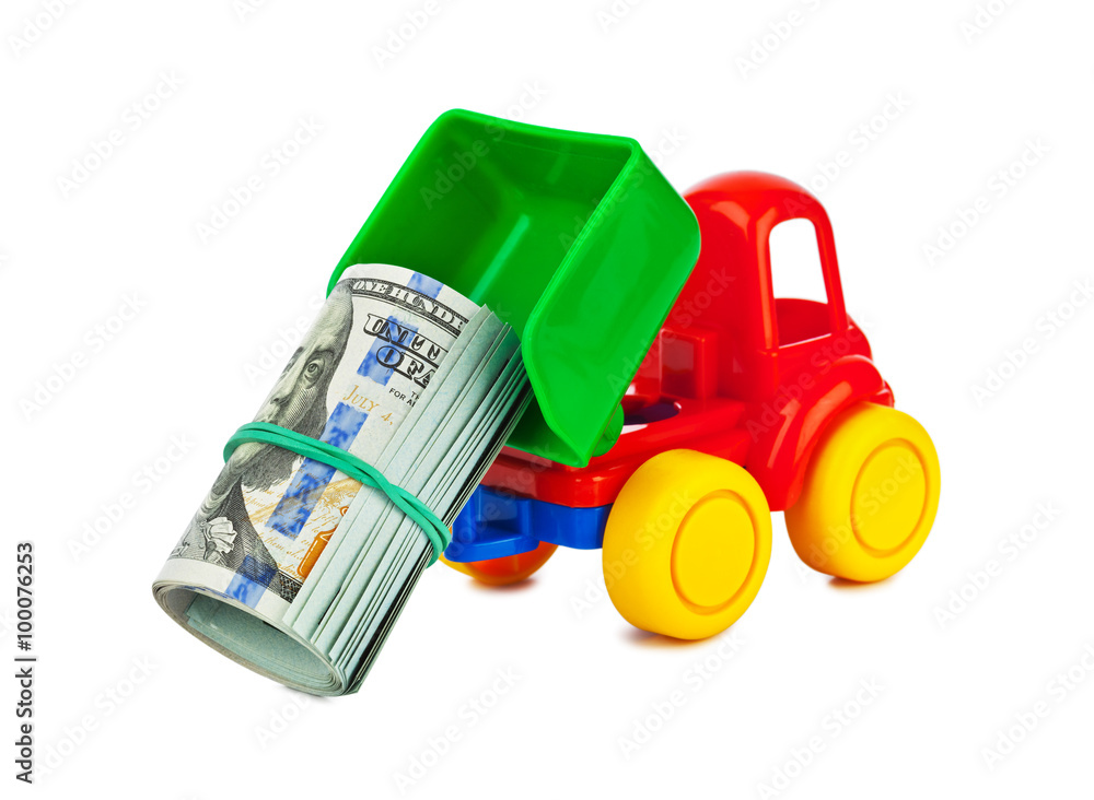 Fototapeta premium Toy truck with money