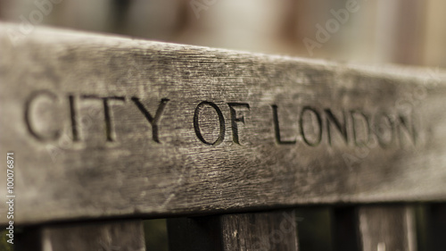 Canvas Print A shallow depth of field image of the words 'City of London' engraved on a wooden bench