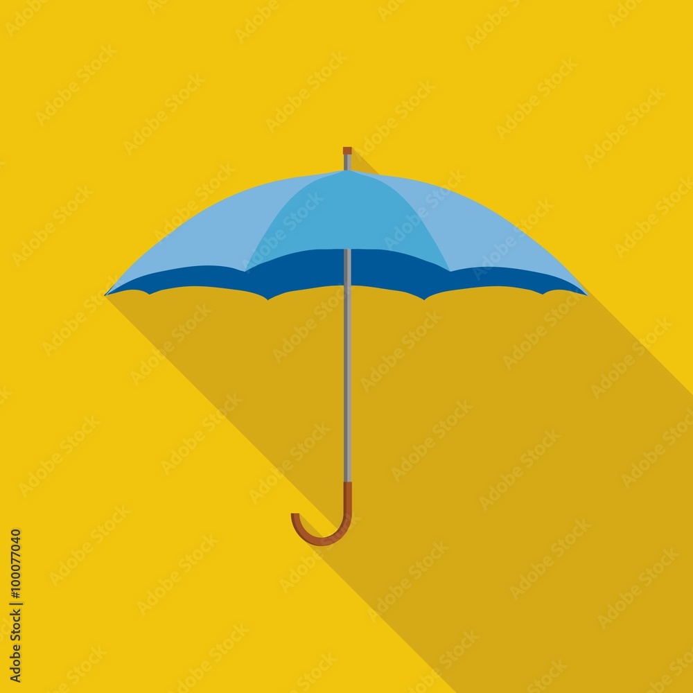 Flat Icon of umbrella. Isolated on yellow background with long shadow. Modern vector illustration for web and mobile.