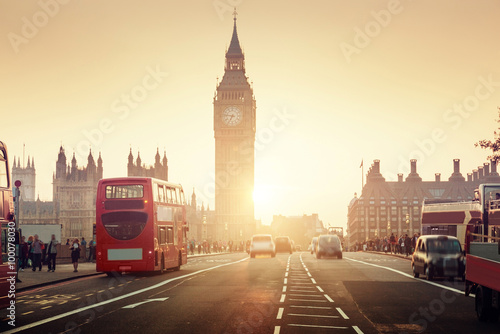 Fototapeta Westminster Bridge o zachodzie słońca, Londyn, Wielka Brytania