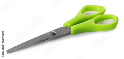 Green scissors isolated on white background