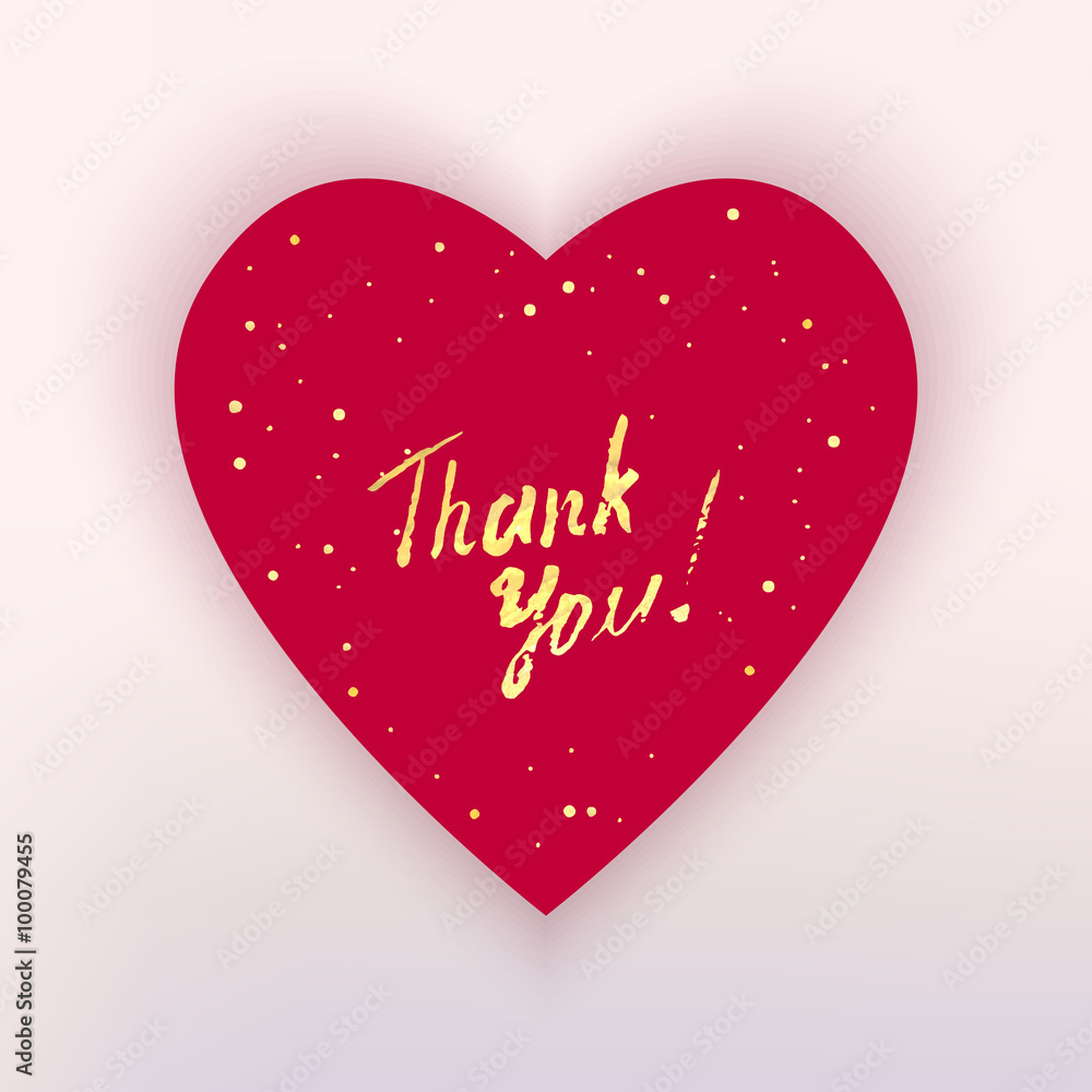 Vector modern shape heart with words Thank You on golden dotted backround. Can be used for banners, promo materials.