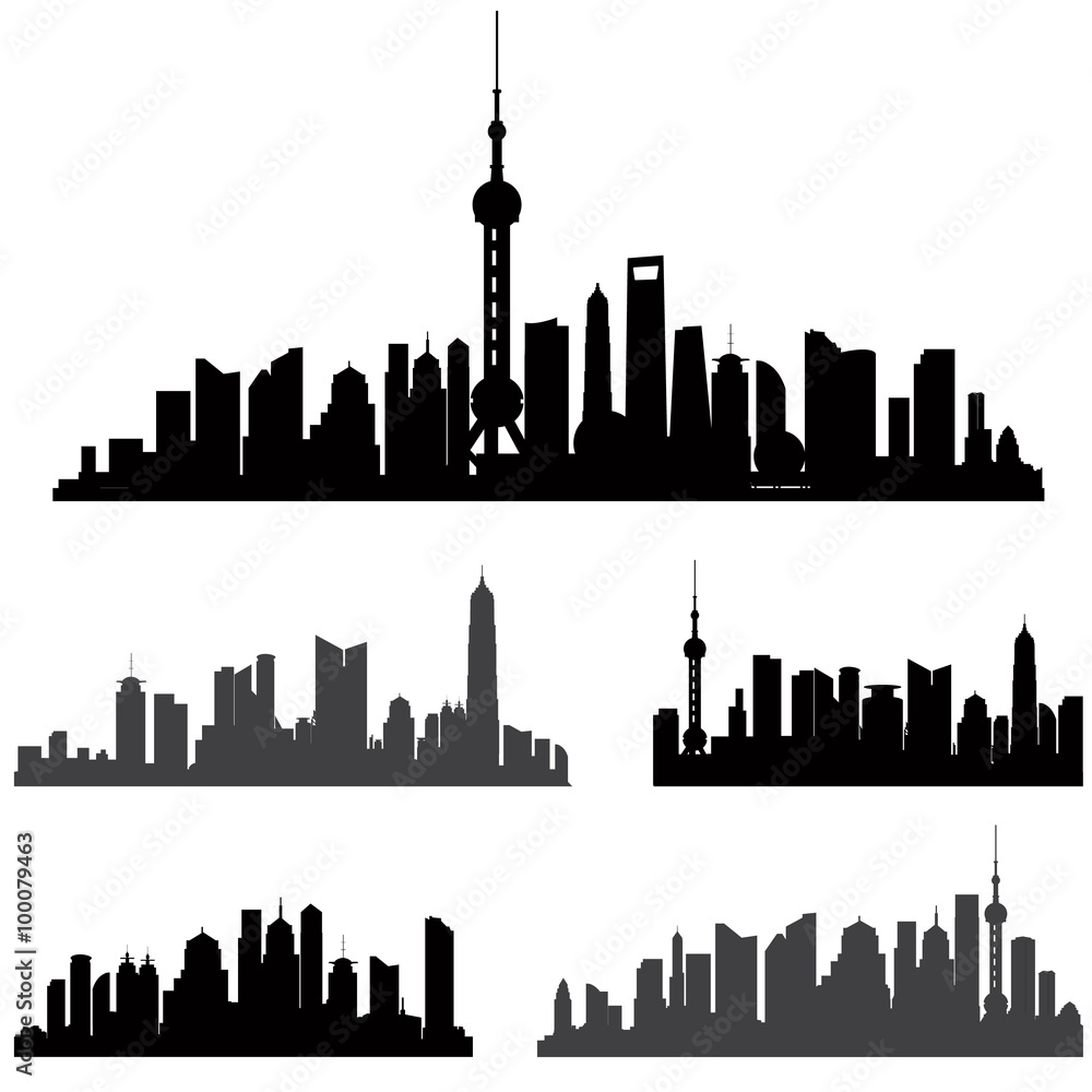 Fototapeta premium Zestaw Shanghai Skiline. Kolekcja sylwetka budynków.