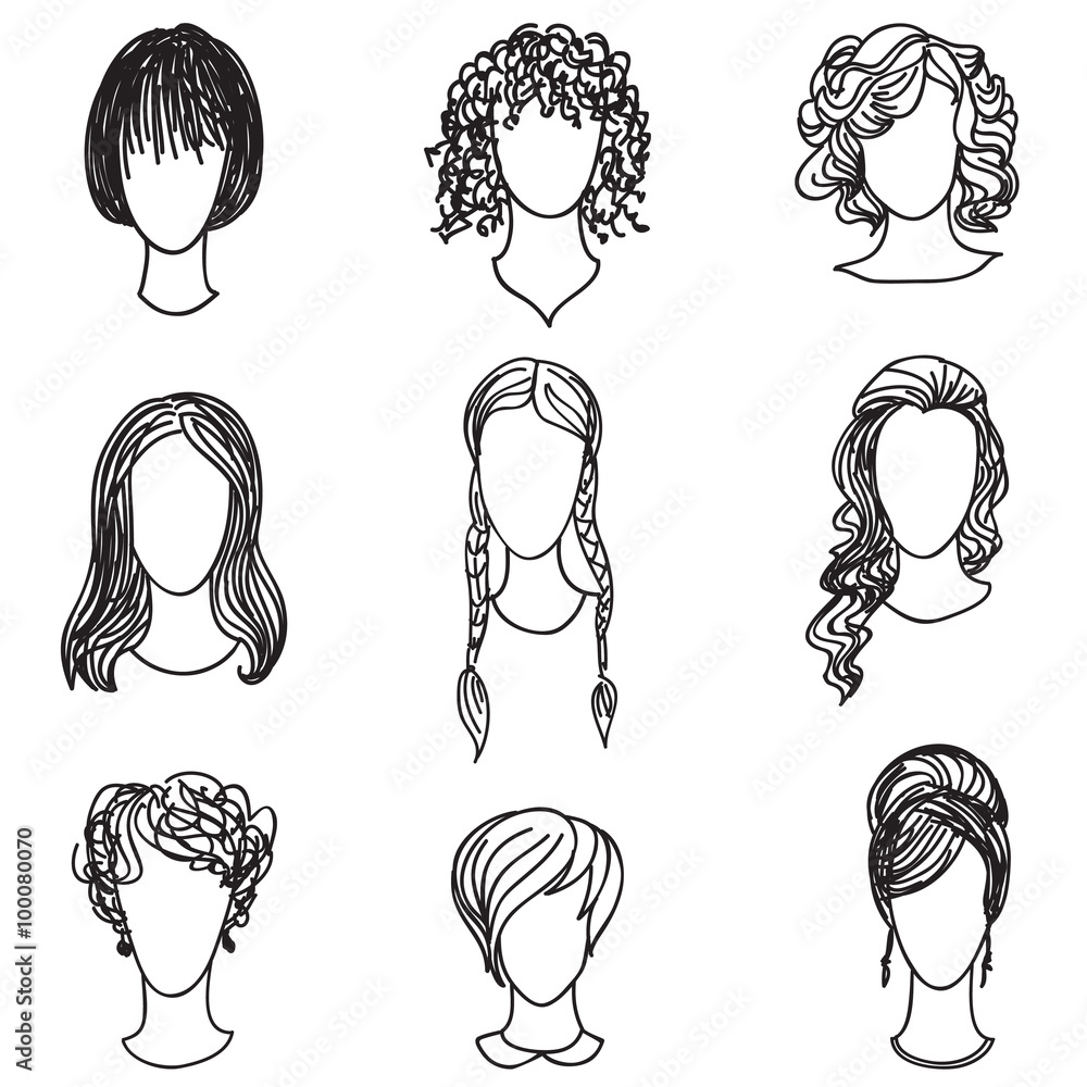 Cute girl faces collection. Women device avatars set. Hairstyle character Cute girl faces collection. Women device avatars set. Hairstyle character