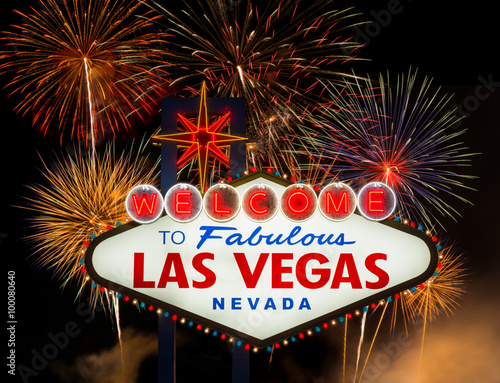 Welcome to Fabulous Las Vegas with colorful firework background