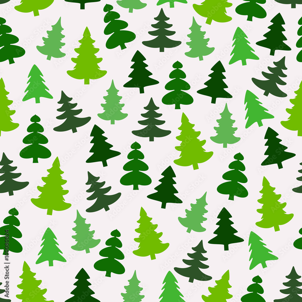 Seamless pattern with silhouettes of fir-trees and pines. Spruce forest background. Vector illustration