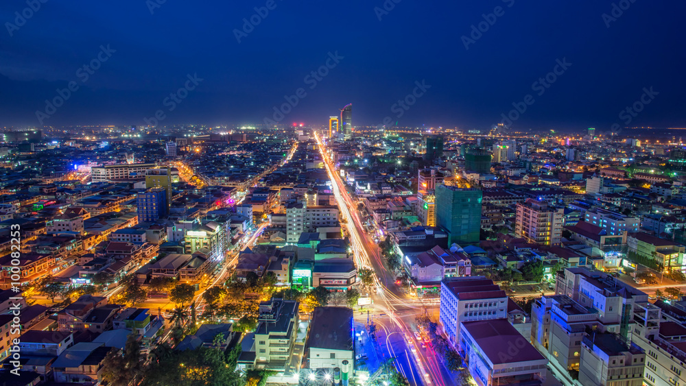 PHNOM PENH, CAMBODIA Scene of night life at most popular tourist