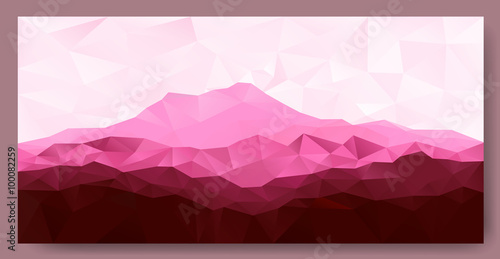 Triangle low poly polygon geometrical background with pink mountain