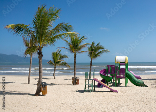 Playground on an empty beach in Da Nang, Vietnam