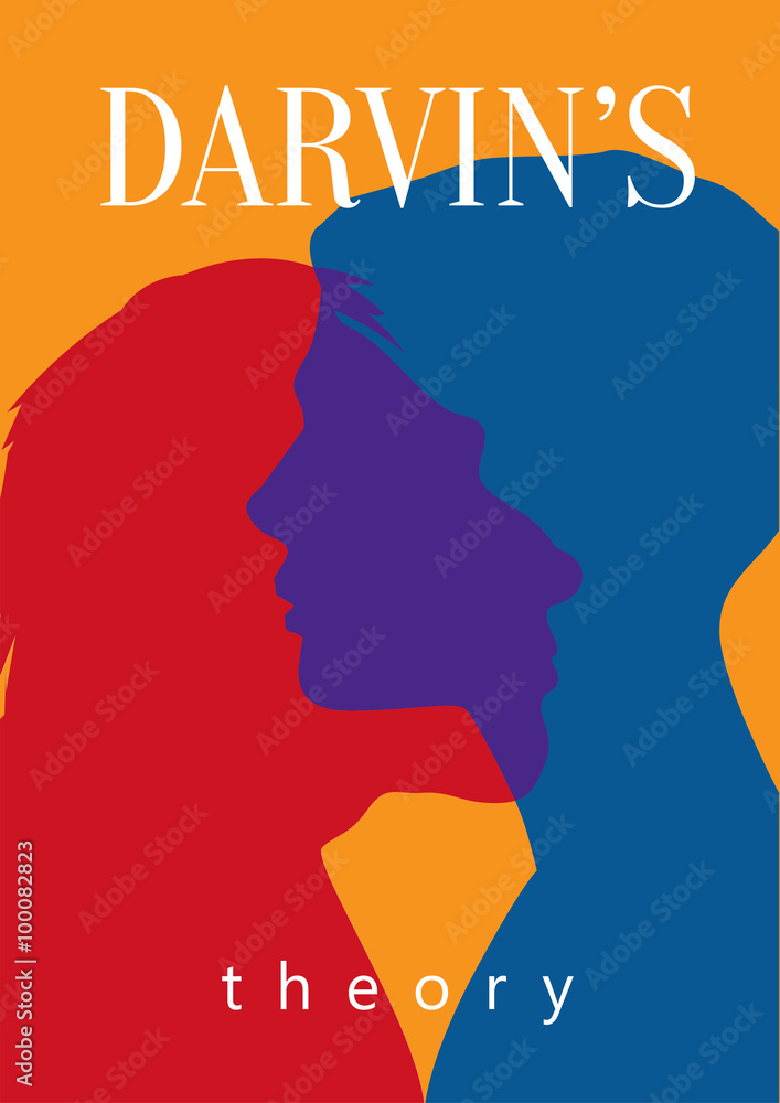 Darwin's theory. Human and primitive silhouettes. Vector illustration