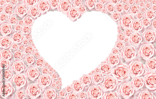 Pink roses background with empty space heart shape with clipping