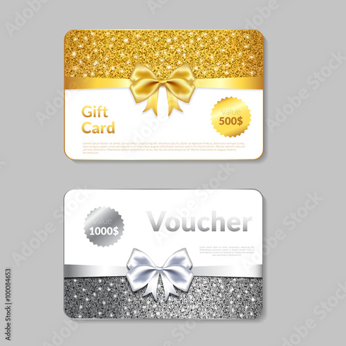 Gift Voucher Design with Glitter Texture and  Bow. . 